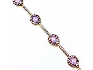 925 Sterling Silver Gold Plated Amethyst Bracelet Size 7.5 In